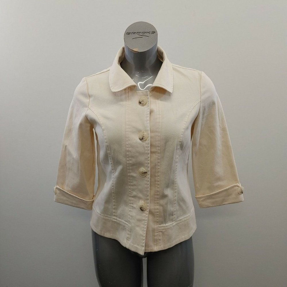 Soft Works Button Up Jacket Women's Size 6  Yellow 3/4 Sleeve Cotton Blend